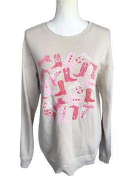 Protrend Cowboy Boots Graphic Sweatshirt Womens Medium Western Pink Pullover